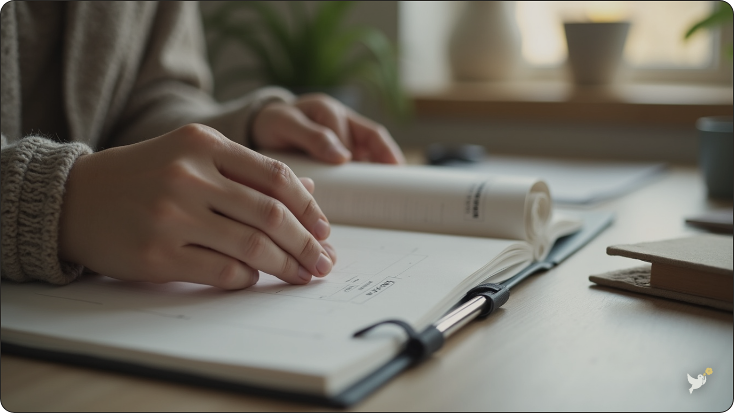 Hands organizing a labeled folder system for important documents