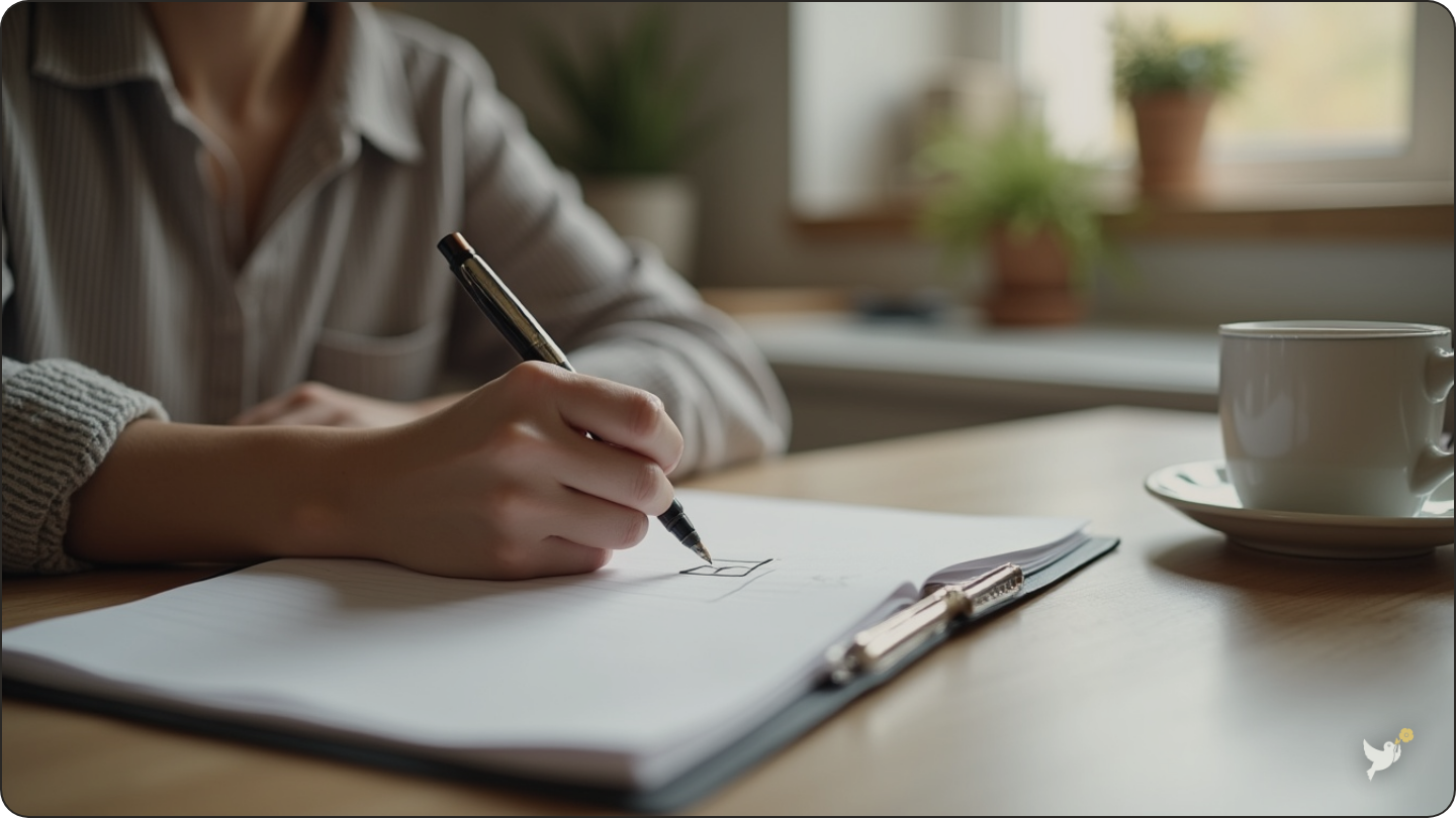 Person checking off items on an estate planning checklist at home