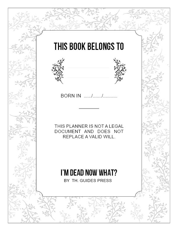 Opening page reading This Book Belongs To, with a note that the planner is not a legal document