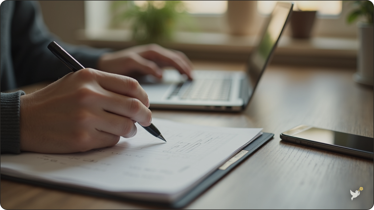 Hands reviewing a checklist for account recovery settings