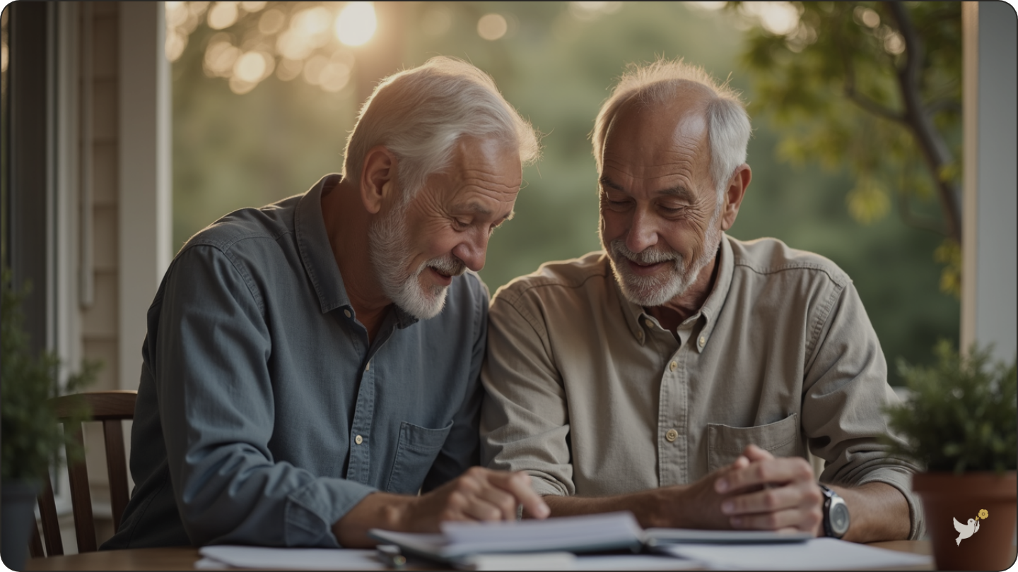 An adult son and his father discussing a power of attorney document — powers of attorney