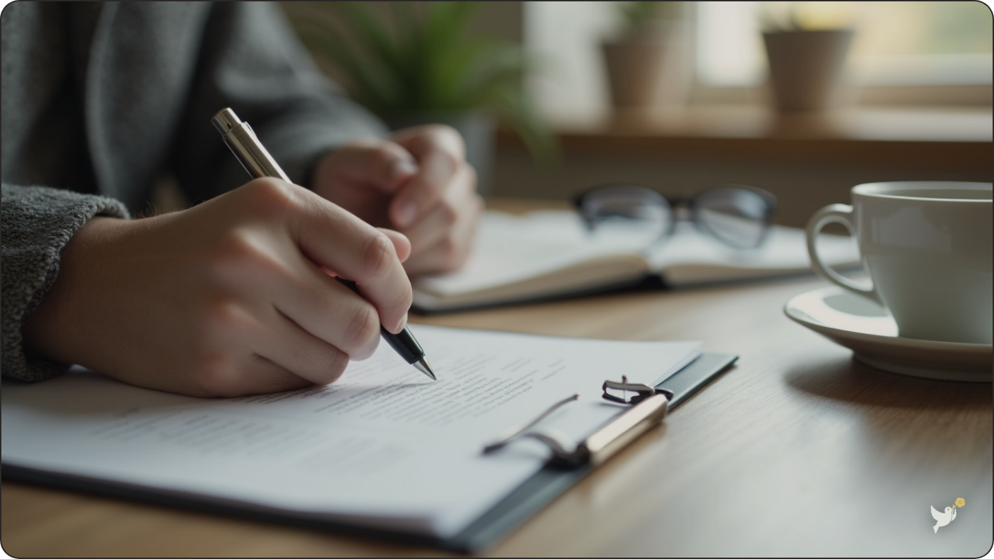 Hands signing a power of attorney document at a desk