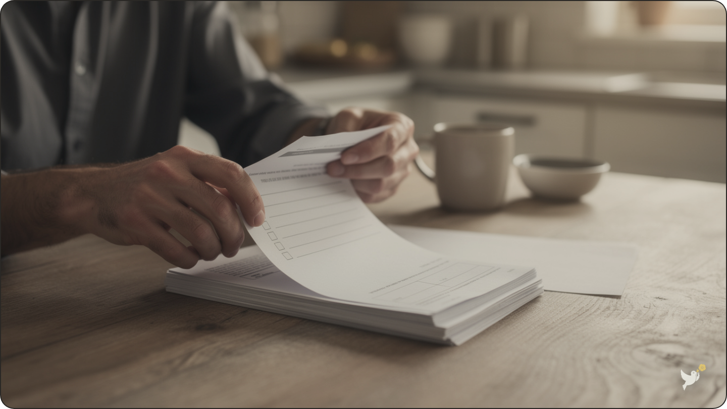Hands sorting through financial statements while closing accounts after a death