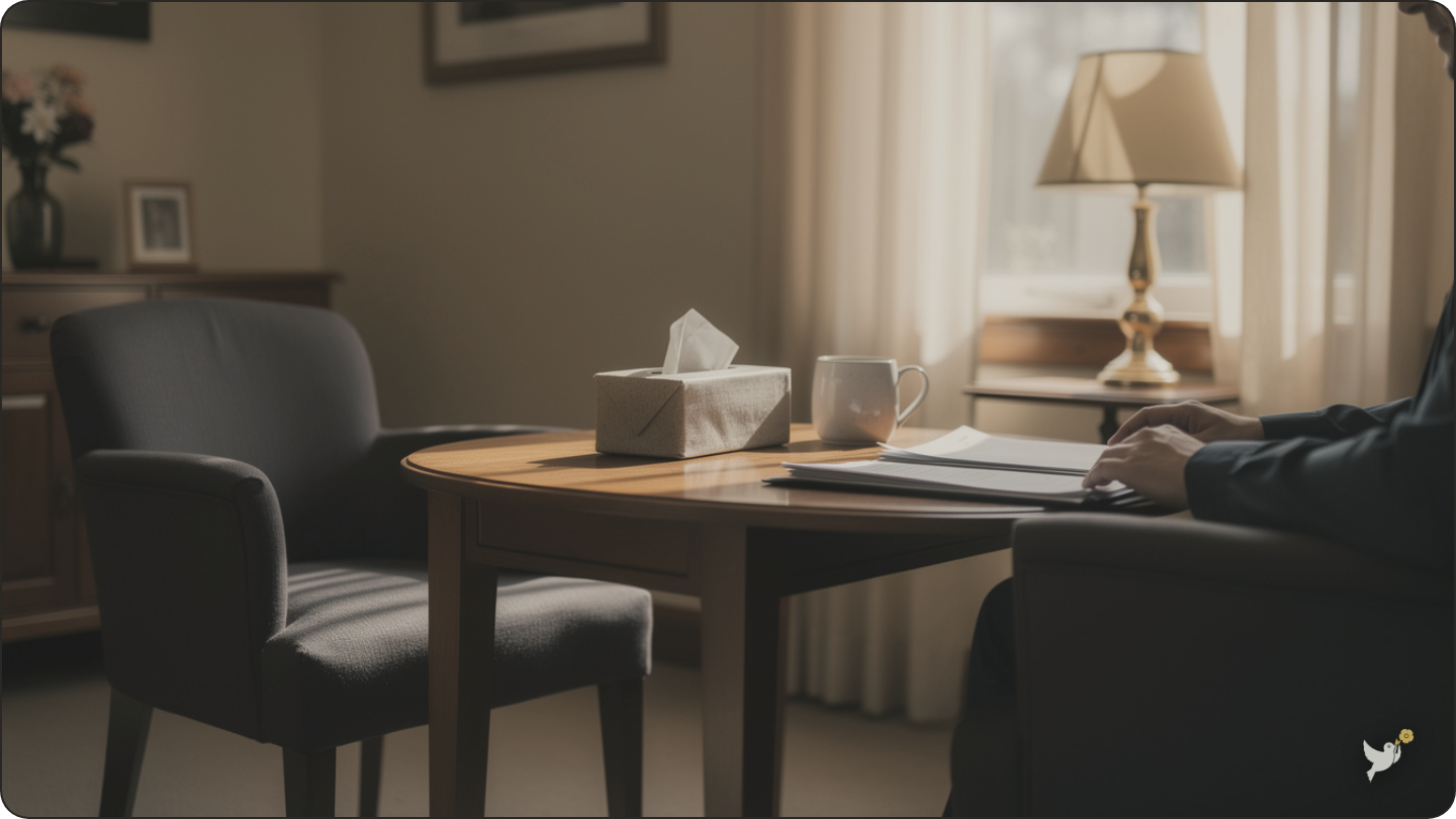 An empty meeting room used for choosing a funeral home consultations with a family